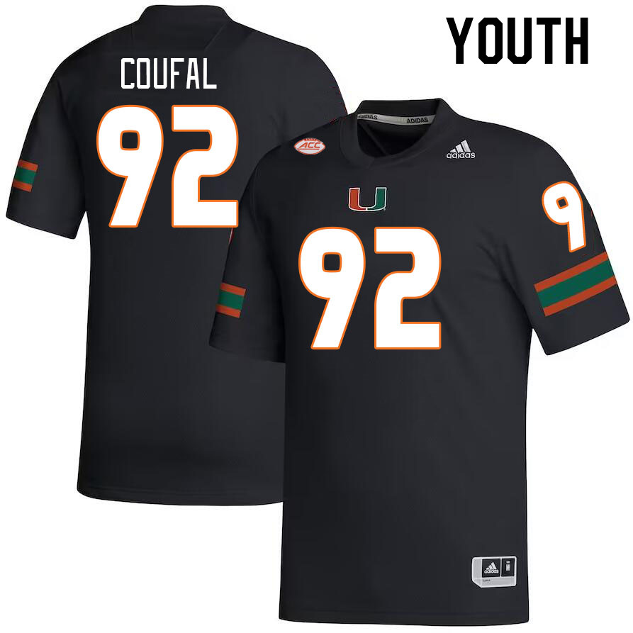 Youth #92 Samuel Coufal Miami Hurricanes College Football Jerseys Stitched-Black